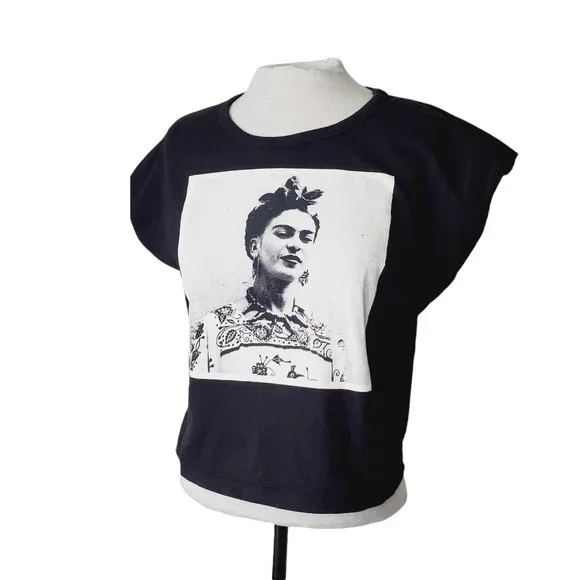 Frida Kahlo Official T-Shirt Portrait Tribute Graphic Boxy Black L - Picture 2 of 11